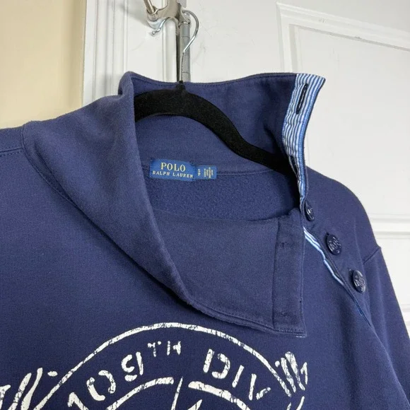 Polo Ralph Lauren Sweatshirt Womens Small Navy Blue Button Neck Nautical Graphic - Picture 6 of 8